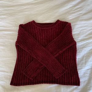 Cropped velour burgundy/maroon sweater